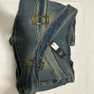 Fashion Nova Denim Mini Skirt with Gold Accents